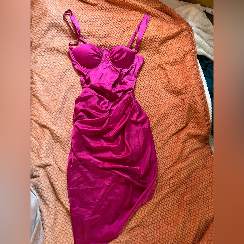 Pink Satin Asymmetrical Dress